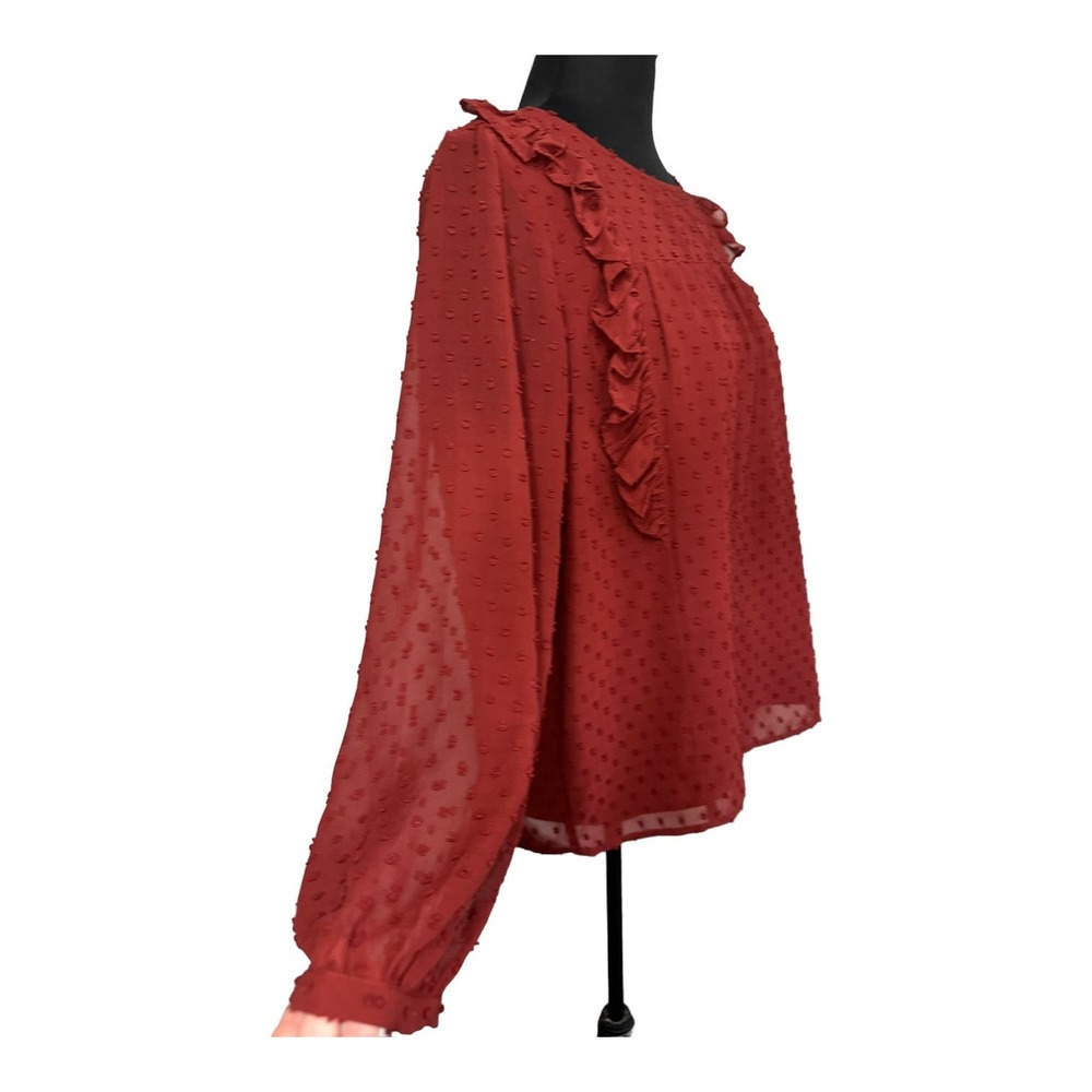 J. Crew Textured Red Blouse with Ruffles - Picture 2 of 6
